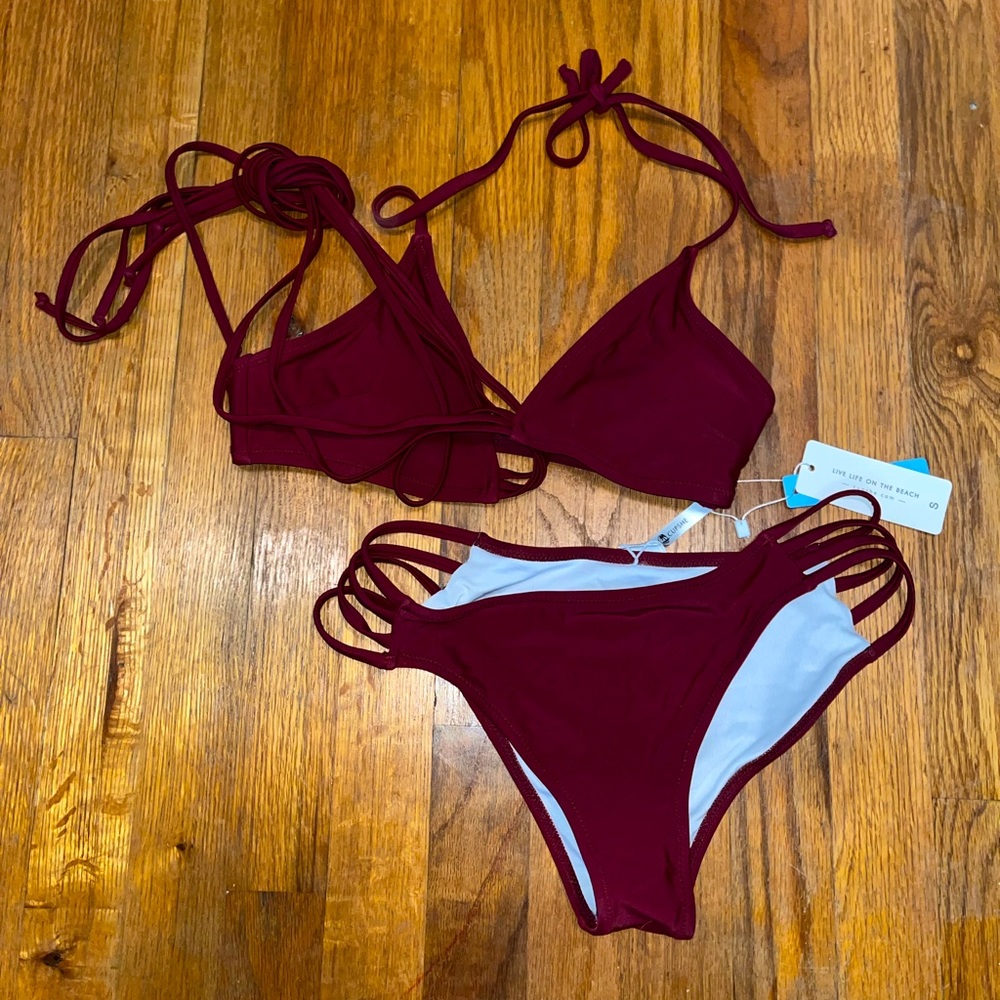 Cupshe Burgundy Bikini Set